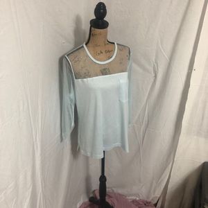 DKNY Women's Light Blue Mesh Neck & Long-Sleeve Shirt Top Size XL NWT